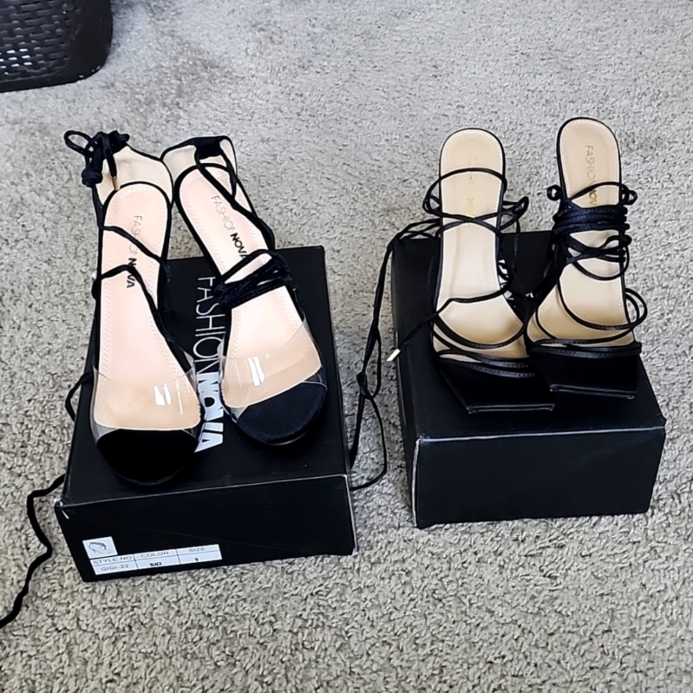 Black strappy heels.
